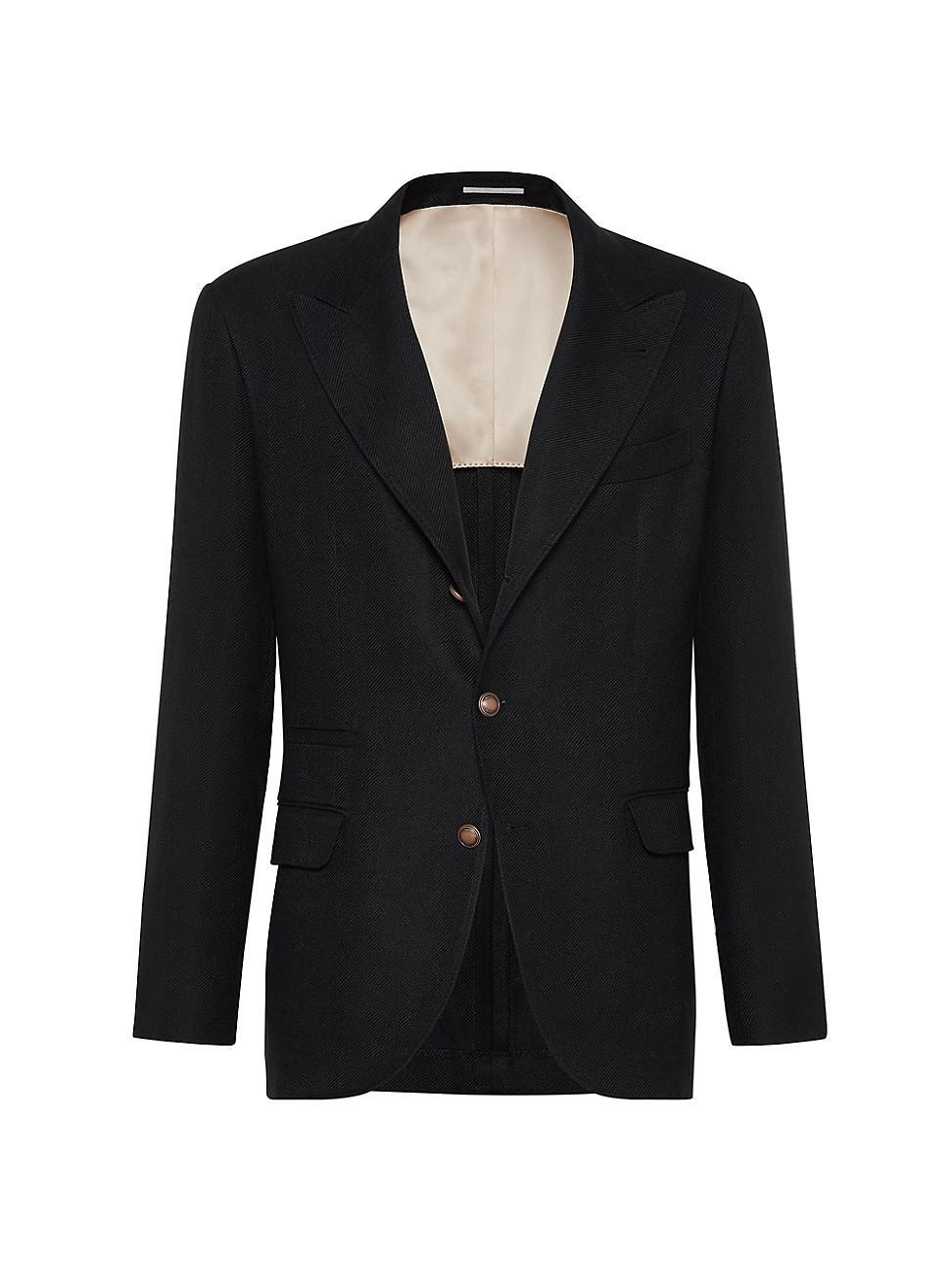 Mens Linen, Wool And Silk Diagonal Deconstructed Blazer With Large Peak Lapels And Metal Buttons Product Image