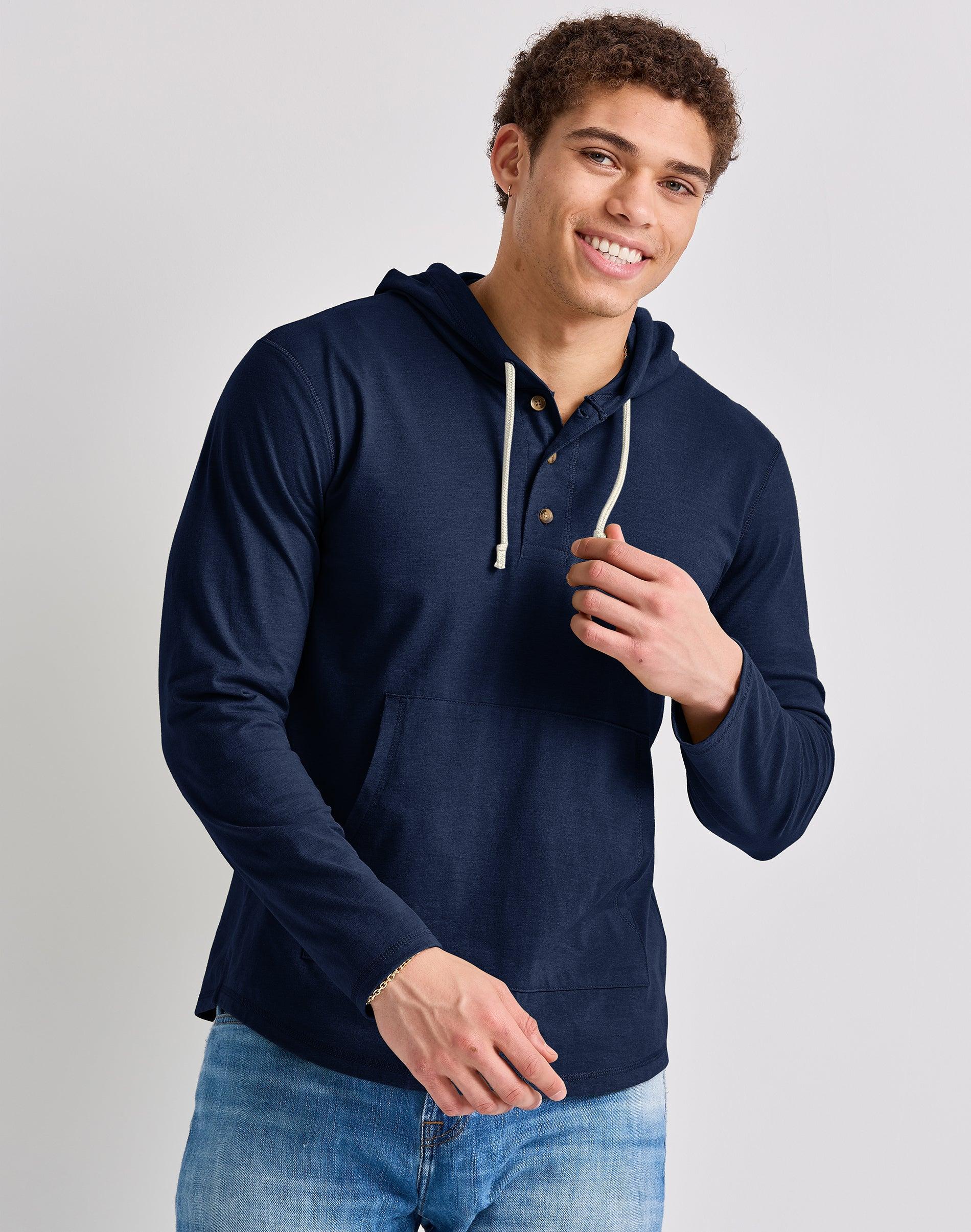 Mens Hanes Originals Tri-Blend Jersey Pullover Hoodie Grey Product Image