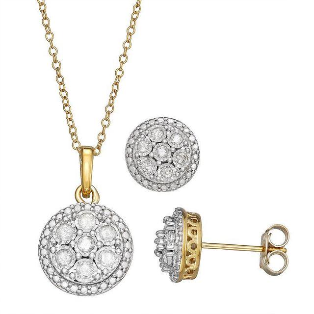 Sterling Silver 1/2 Carat T.W. Diamond Pendant & Stud Earring Set, Womens Gold Tone Product Image