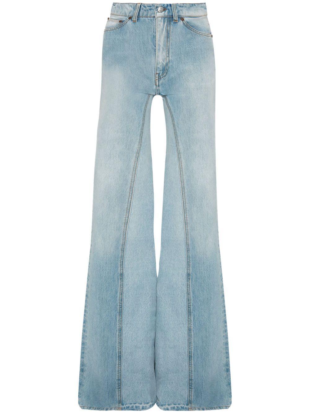 Wide-leg Cotton Jeans In Blue Product Image