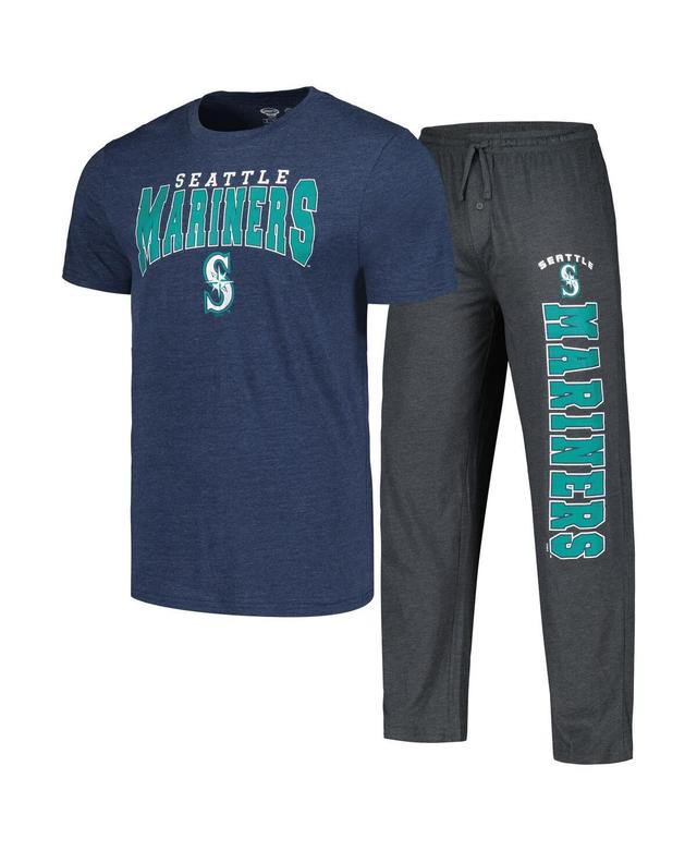 Concepts Sport Mens Charcoal Seattle Mariners Meter T-Shirt Pants Sleep Set - Charcoal, Navy Product Image