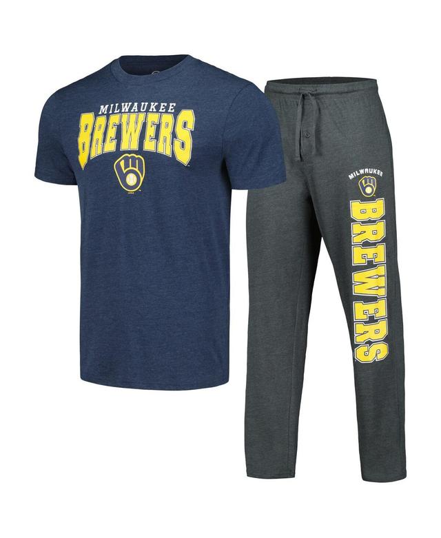 Mens Concepts Sport Charcoal/Navy Milwaukee Brewers Meter T-Shirt & Pants Sleep Set Product Image