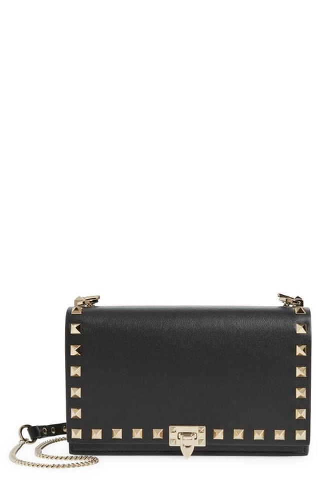 Rockstuds Flap Leather Pouch Crossbody Bag In Black Product Image