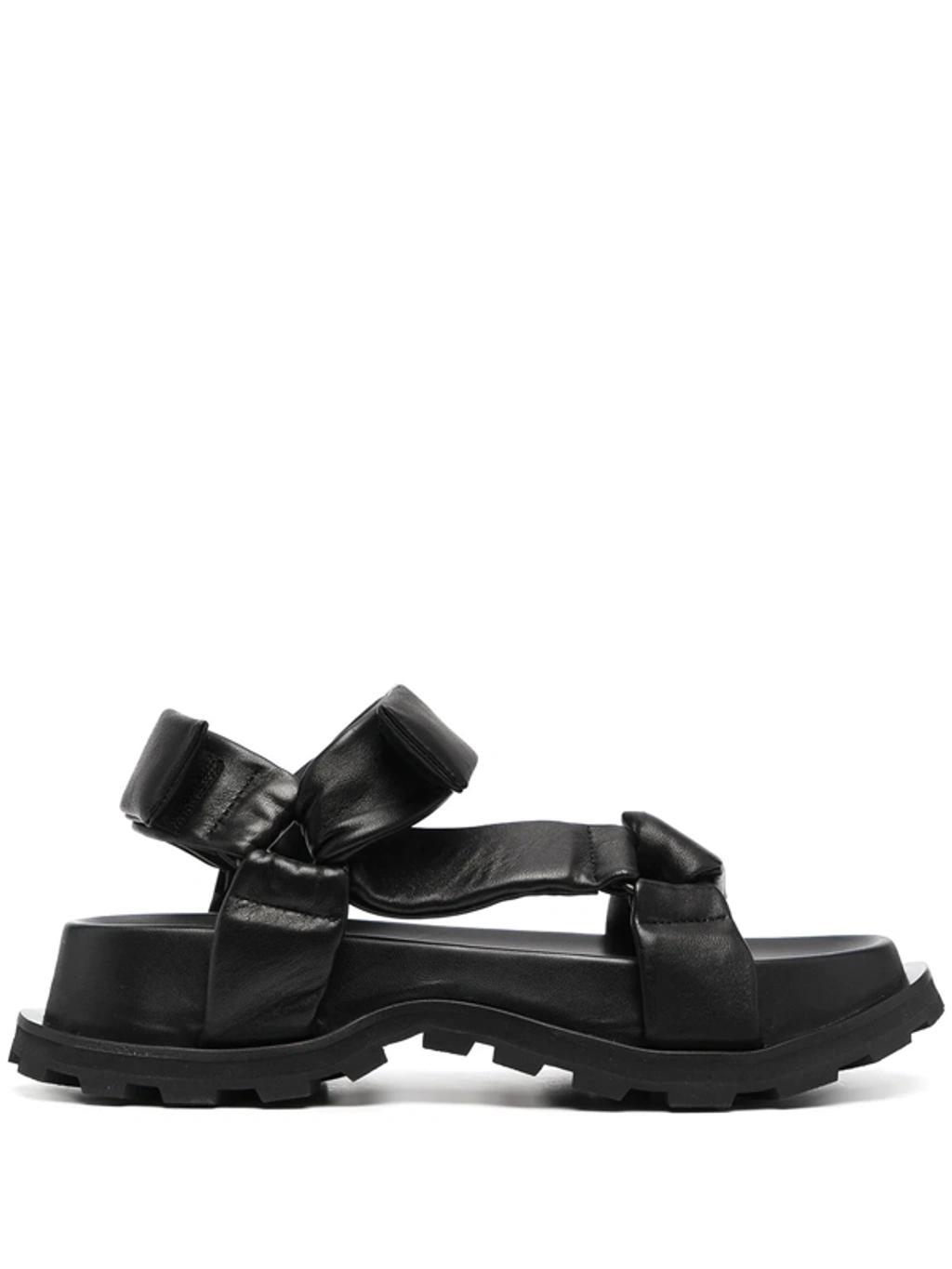 Black Leather Chunky Sole Sandals Product Image