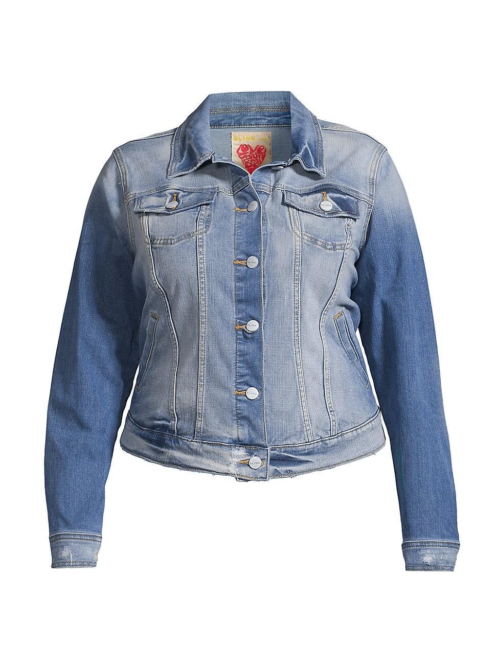 Womens Two-Tone Denim Trucker Jacket Product Image