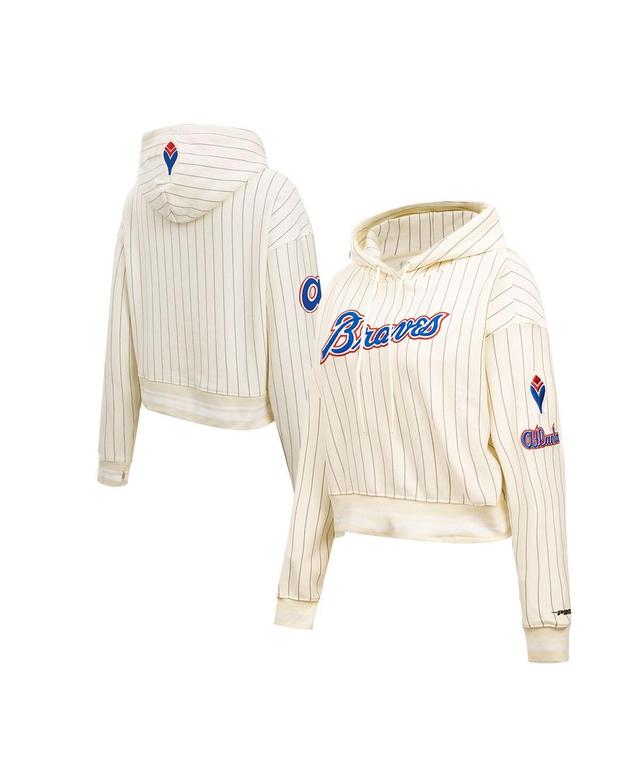 Womens Pro Standard Cream Atlanta Braves Pinstripe Retro Classic Cropped Pullover Hoodie Product Image