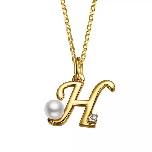 14k Gold Plated Simulated Pearl Initial Pendant Necklace, Womens Product Image