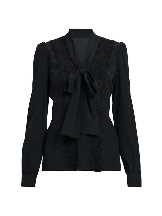 Womens Lace Inset Tie-Neck Blouse Product Image