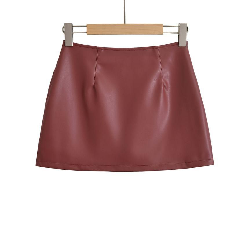 High Waist Faux Leather Mini A-Line Skirt Product Image