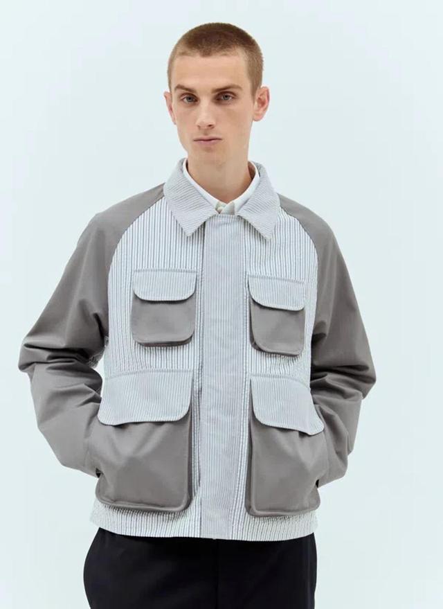 Seersucker Cotton Striped Jacket In Grey Product Image