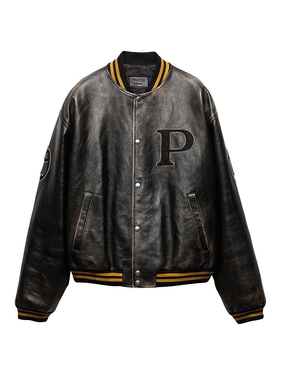 Mens Padded Leather Bomber Jacket Product Image