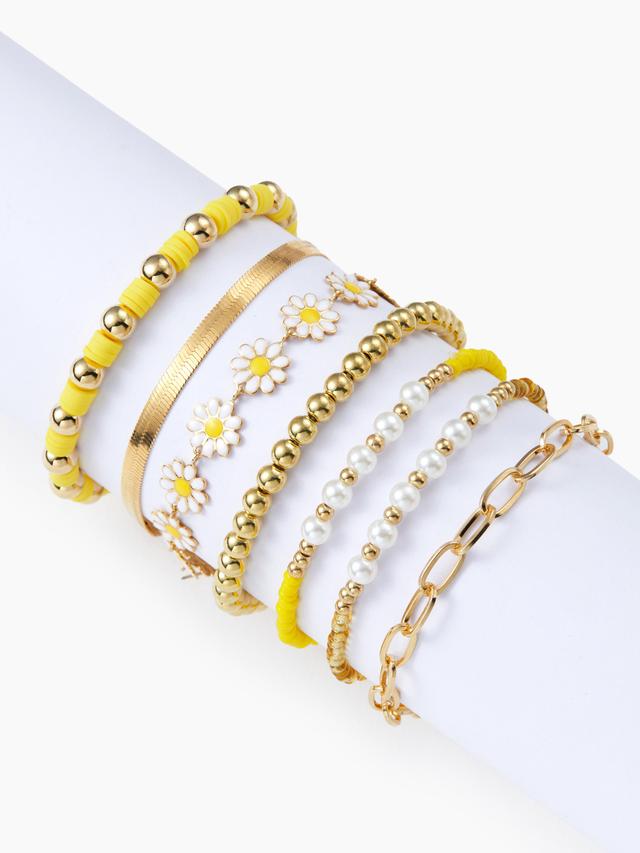 7PCS FLOWER FAUX PEARL DECOR CHAIN BRACELET Product Image