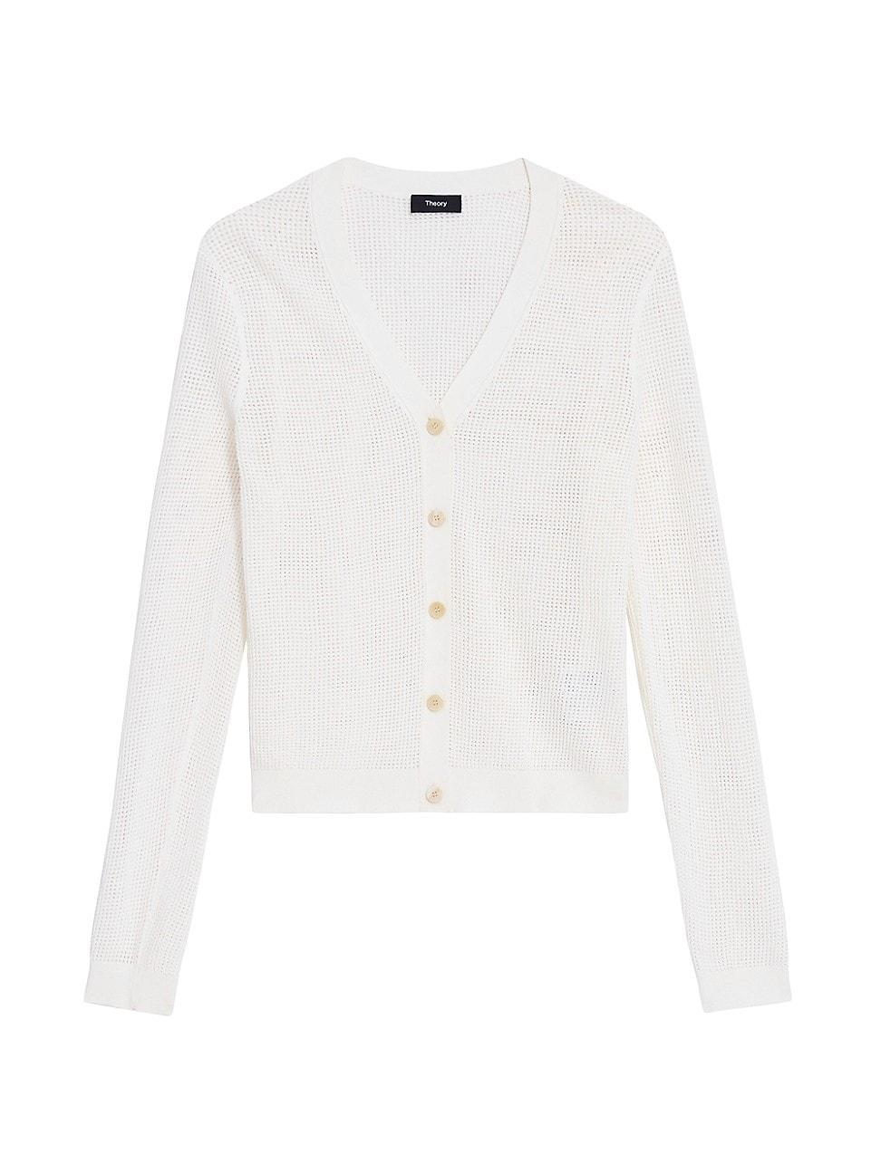 Womens Pointelle Knit Button-Front Cardigan Product Image