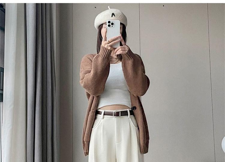 High Waist Plain Loose Fit Slacks Product Image