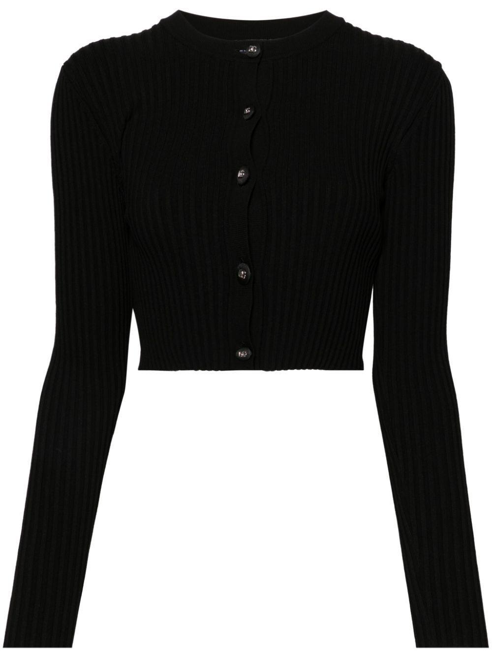 DOLCE & GABBANA Ribbed Crop Button-front Cardigan In Black Product Image