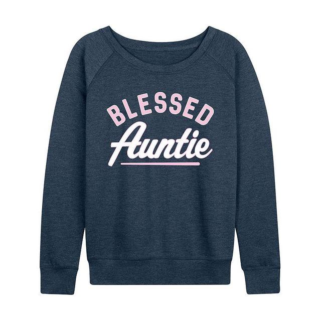 Womens Blessed Auntie Lightweight French Terry Sweatshirt, Girls Grey Indigo Product Image