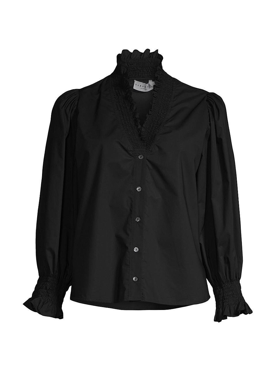 Womens Bonnie Ruffled V-Neck Cotton Shirt Product Image