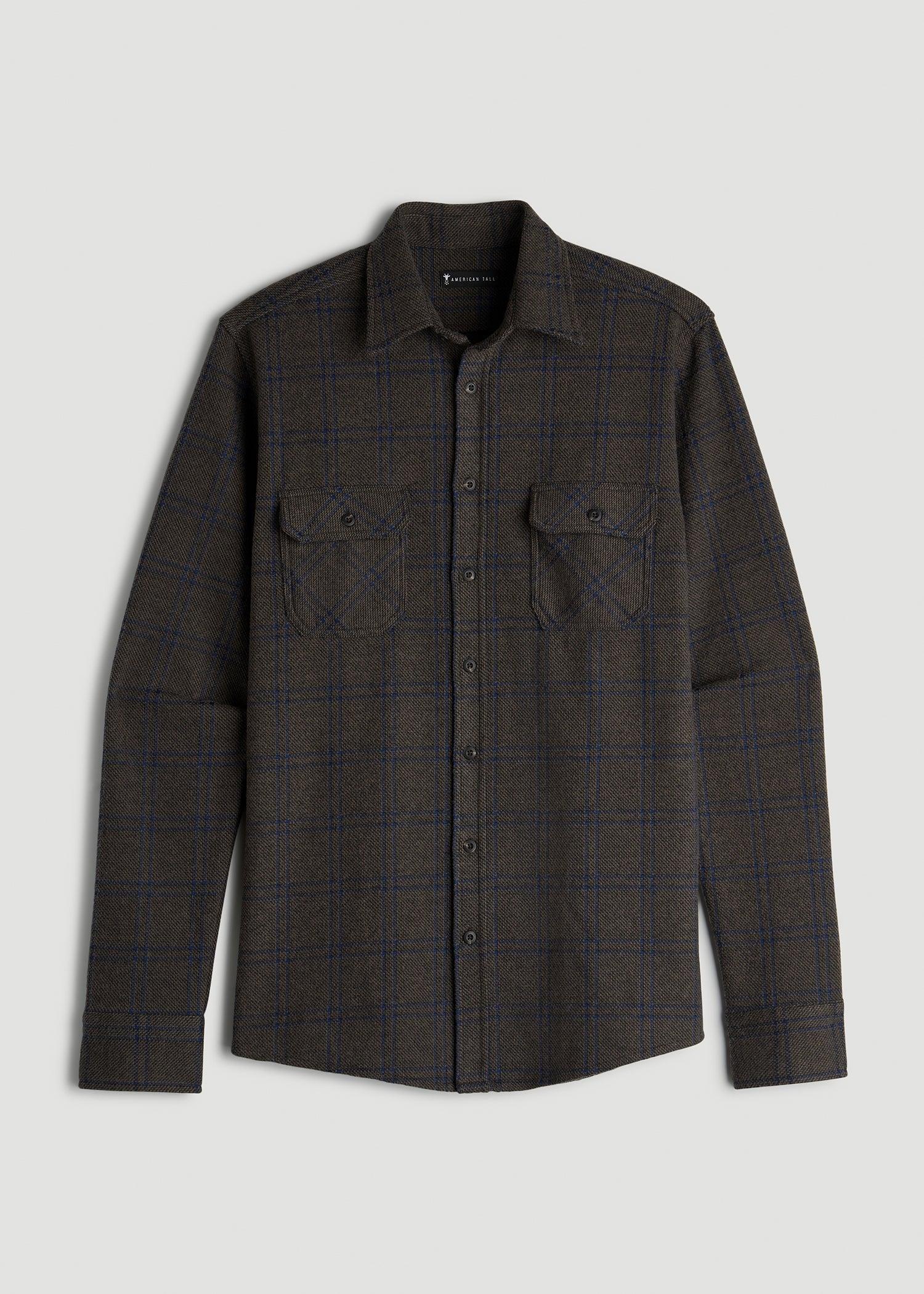 Stretch Flannel Button Tall Men's Shirt in Brown and Cobalt Grid Product Image