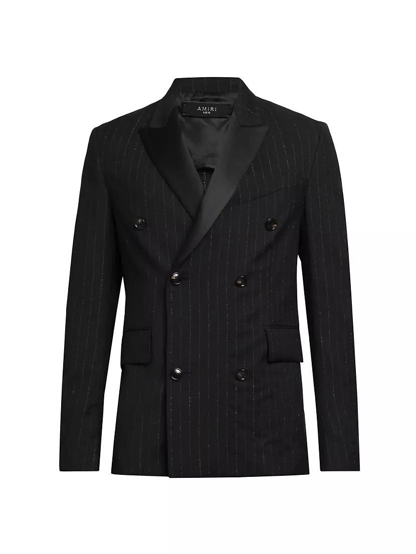 Pinstriped Double-Breasted Wool-Blend Blazer Product Image