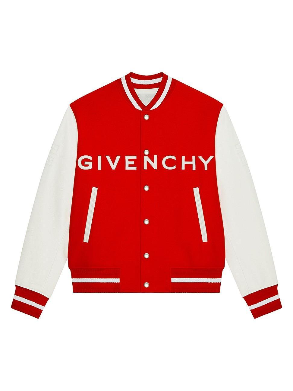 Givenchy Embroidered Logo Mixed Media Leather & Wool Blend Varsity Jacket Product Image