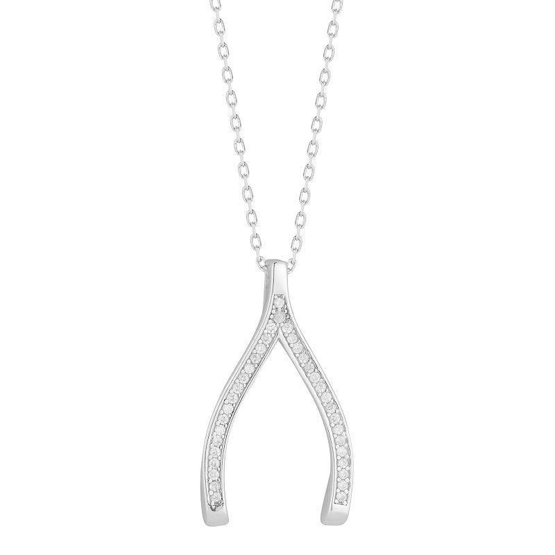 Sunkissed Sterling Sterling Silver Cubic Zirconia Wishbone Pendant Necklace, Womens White Product Image