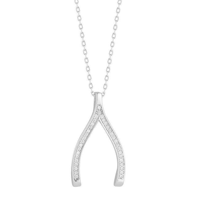 Sunkissed Sterling Sterling Silver Cubic Zirconia Wishbone Pendant Necklace, Womens Silver Tone Product Image