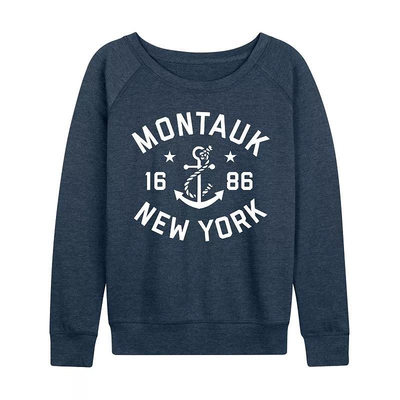 Womens Montauk New York Lightweight French Terry Sweatshirt, Girls Grey Indigo Product Image