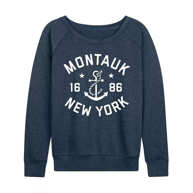 Womens Montauk New York Slouchy Graphic Sweatshirt, Girls Grey Indigo Product Image