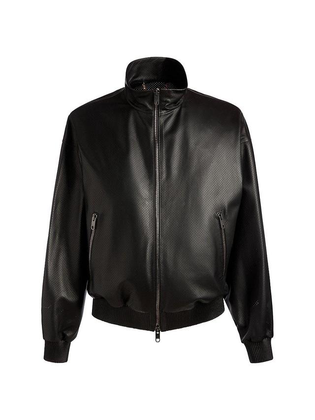 Mens Bally x Adrien Brody Pointelle Leather Bomber Jacket Product Image