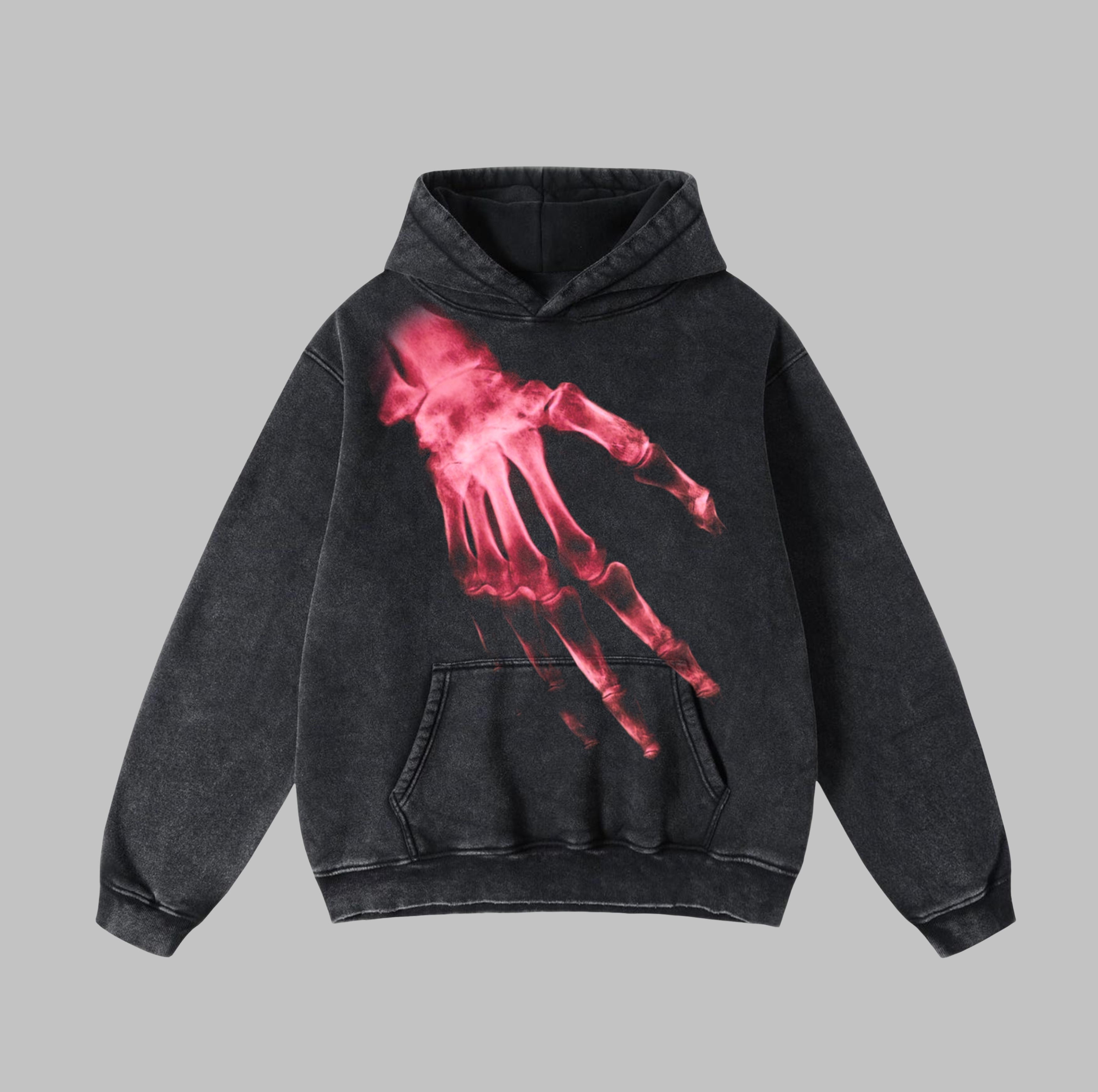 Sopula Breathing Shadow Skull Hand Graphic Washed Distressed Hoodie Product Image