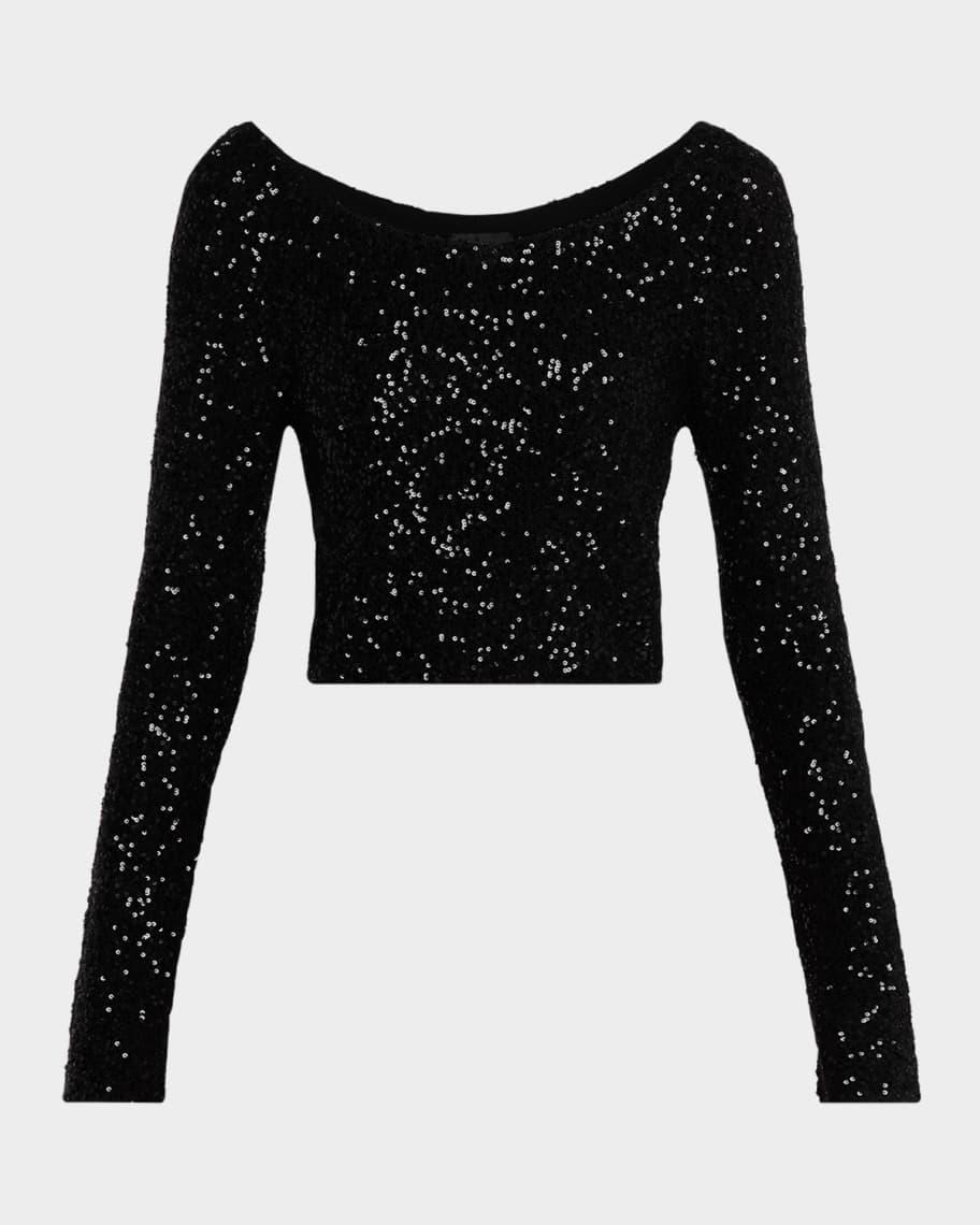 Sequin Cashmere Long-Sleeve Crop Top Product Image