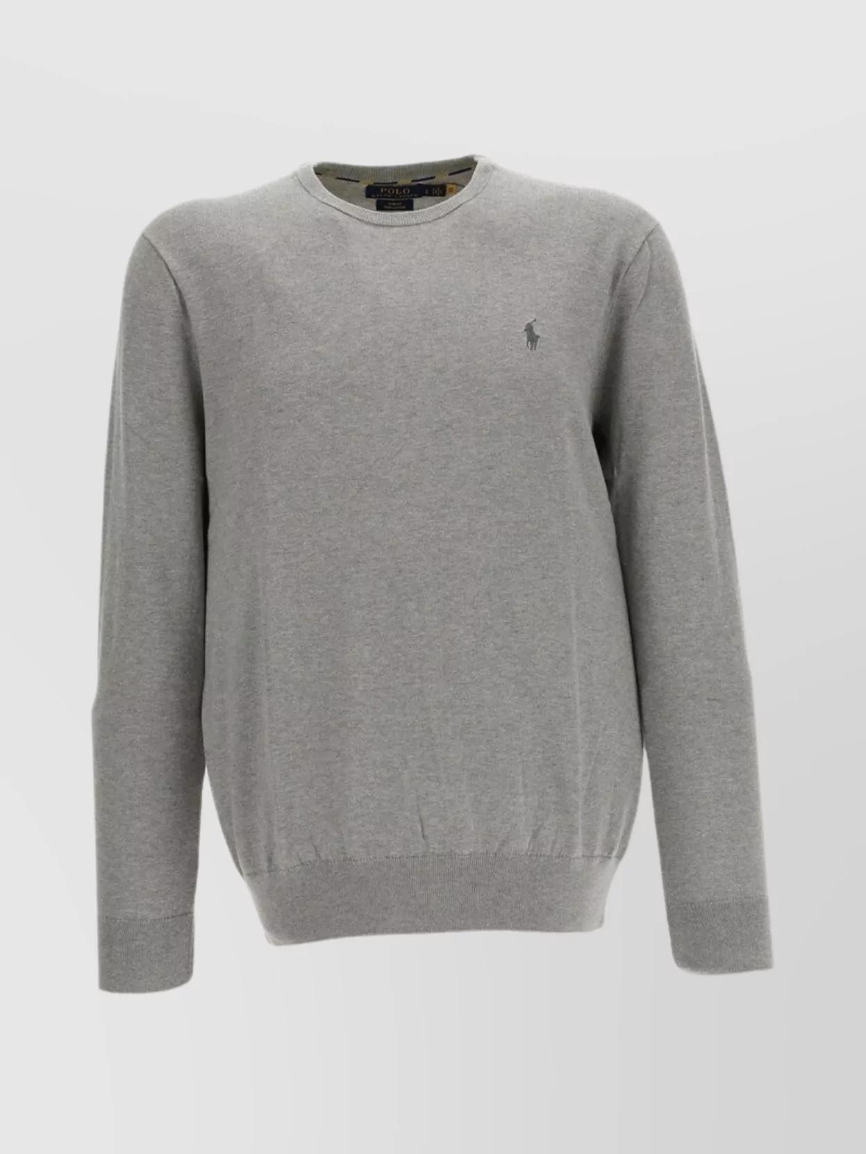 Crew Neck Sweater With Ribbed Cuffs And Hem In Gray Product Image