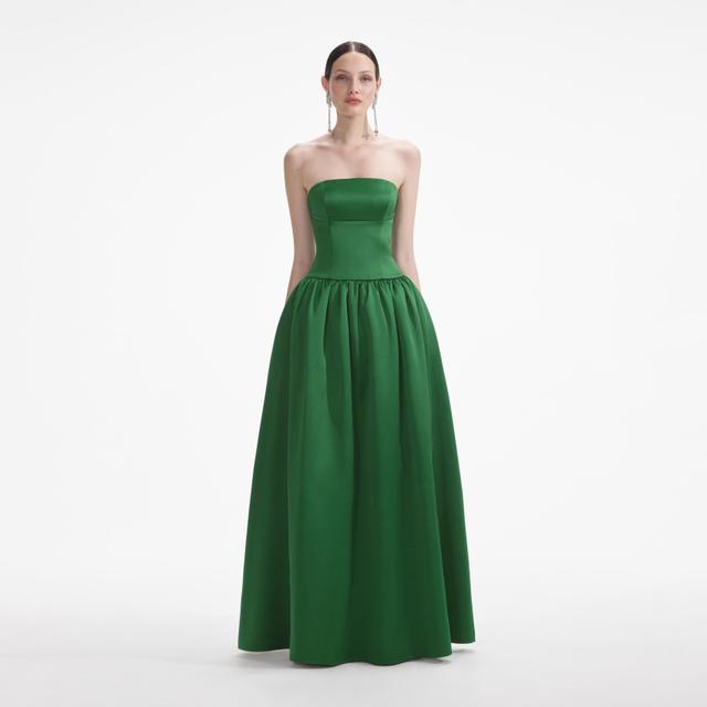 Green Satin Bandeau Maxi Dress Product Image