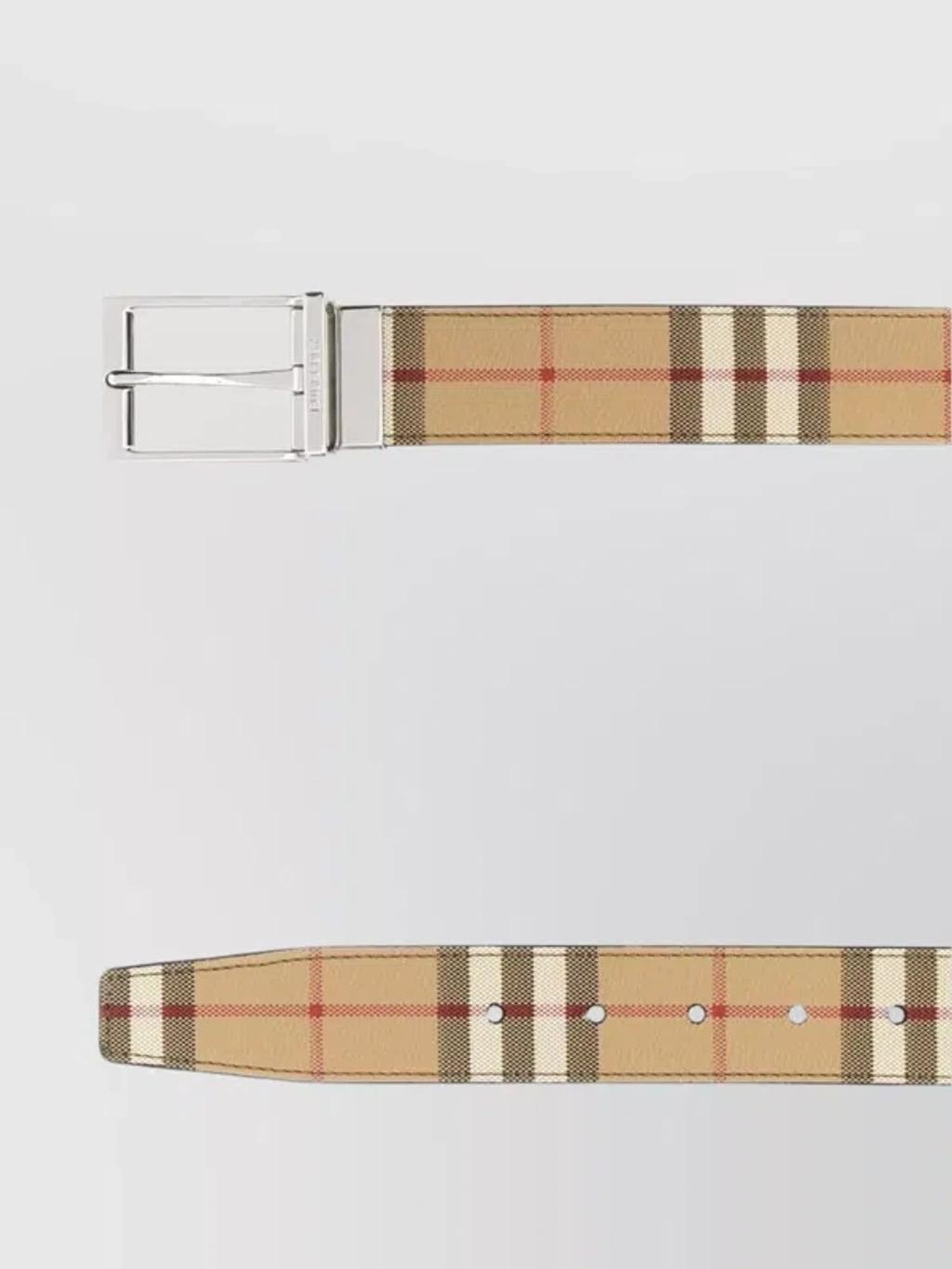 Checkered Pattern Leather Trim Belt In Brown Product Image