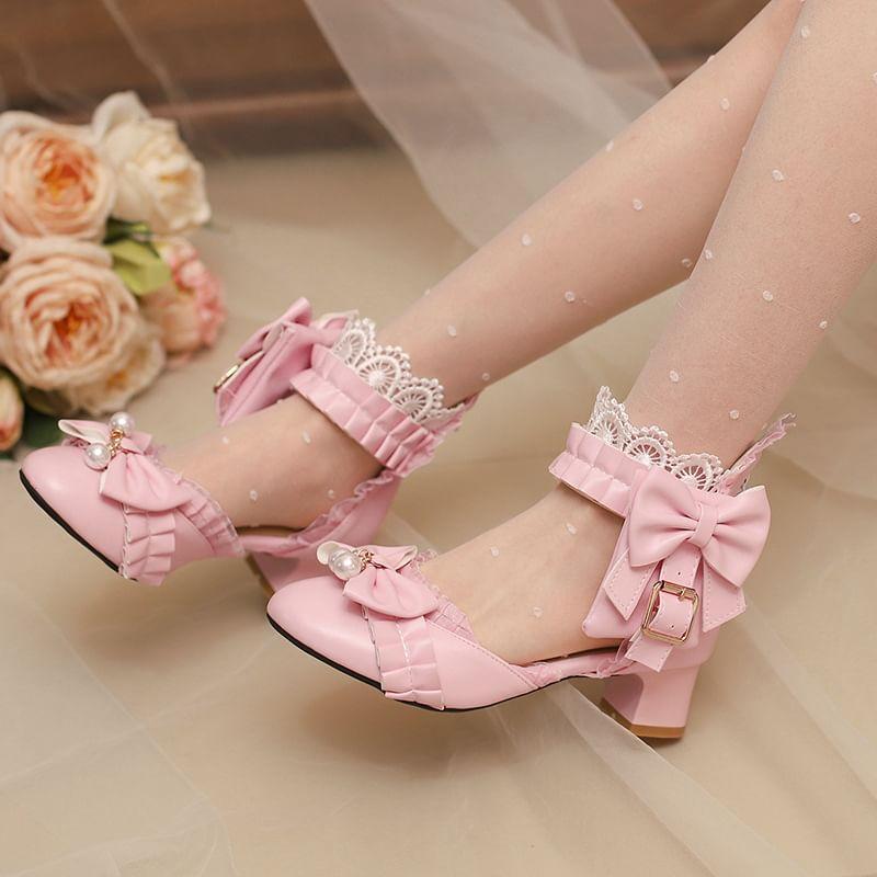 Block Heel Lace Trim D'Orsay Sandals Product Image