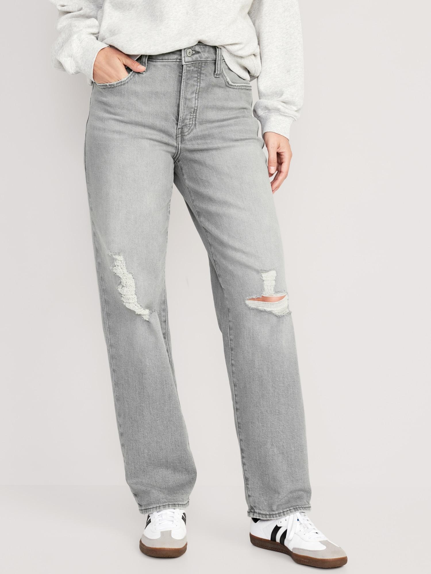 Old Navy High-Waisted OG Loose Button-Fly Ripped Jeans for Women - Faded Gray Wash - female - Size: 14 Product Image