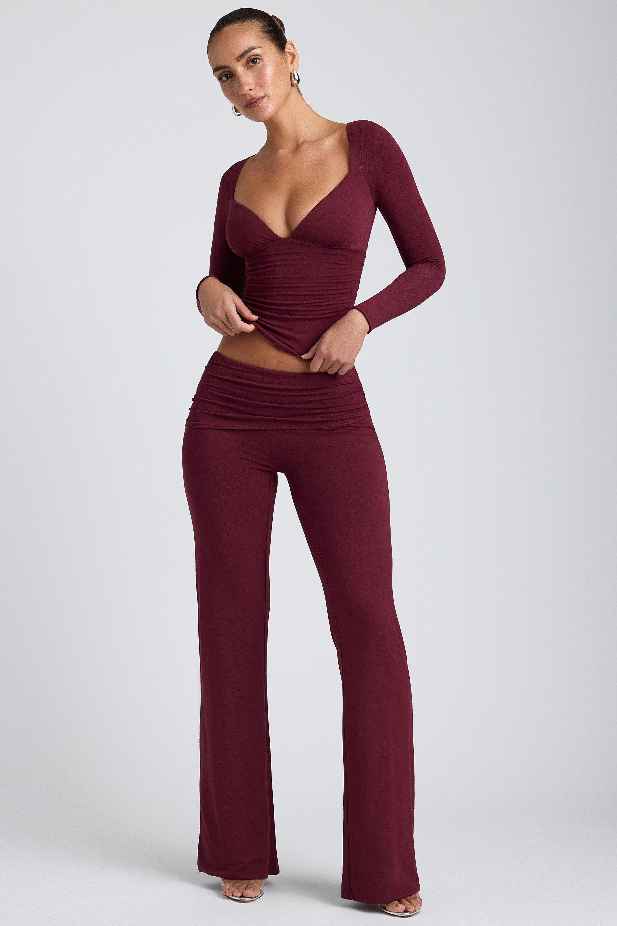 Modal Mid-Rise Straight-Leg Trousers in Plum product image