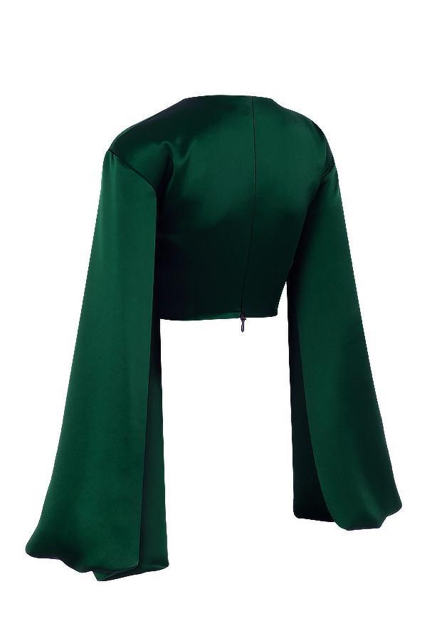 Vandra Emerald Green Satin Balloon Sleeve Top Product Image