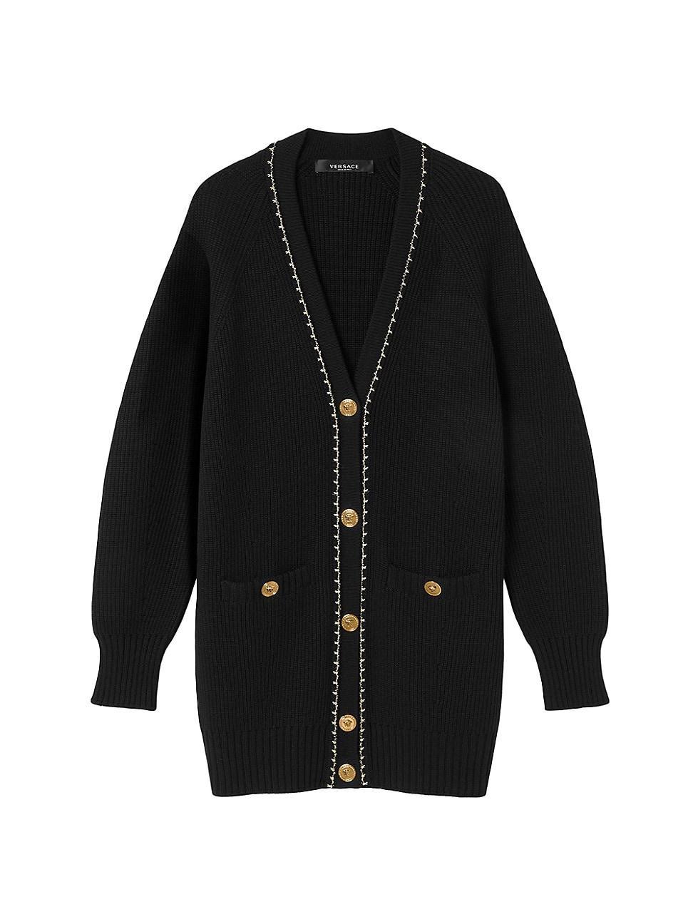 Versace Metallic Stitch Detail Wool Cardigan Product Image