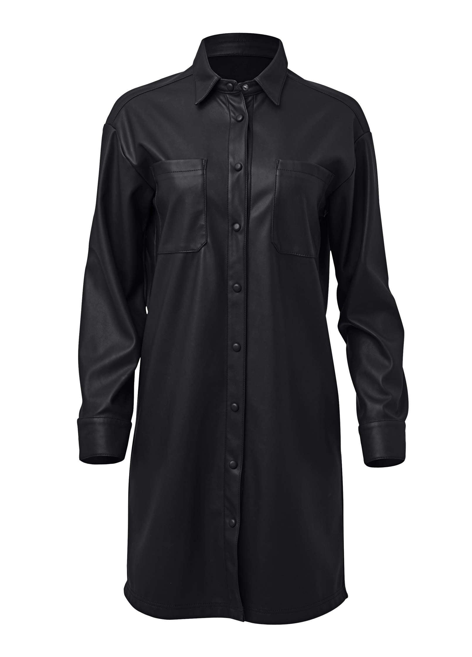 Faux Leather Shirt Dress - Black product image