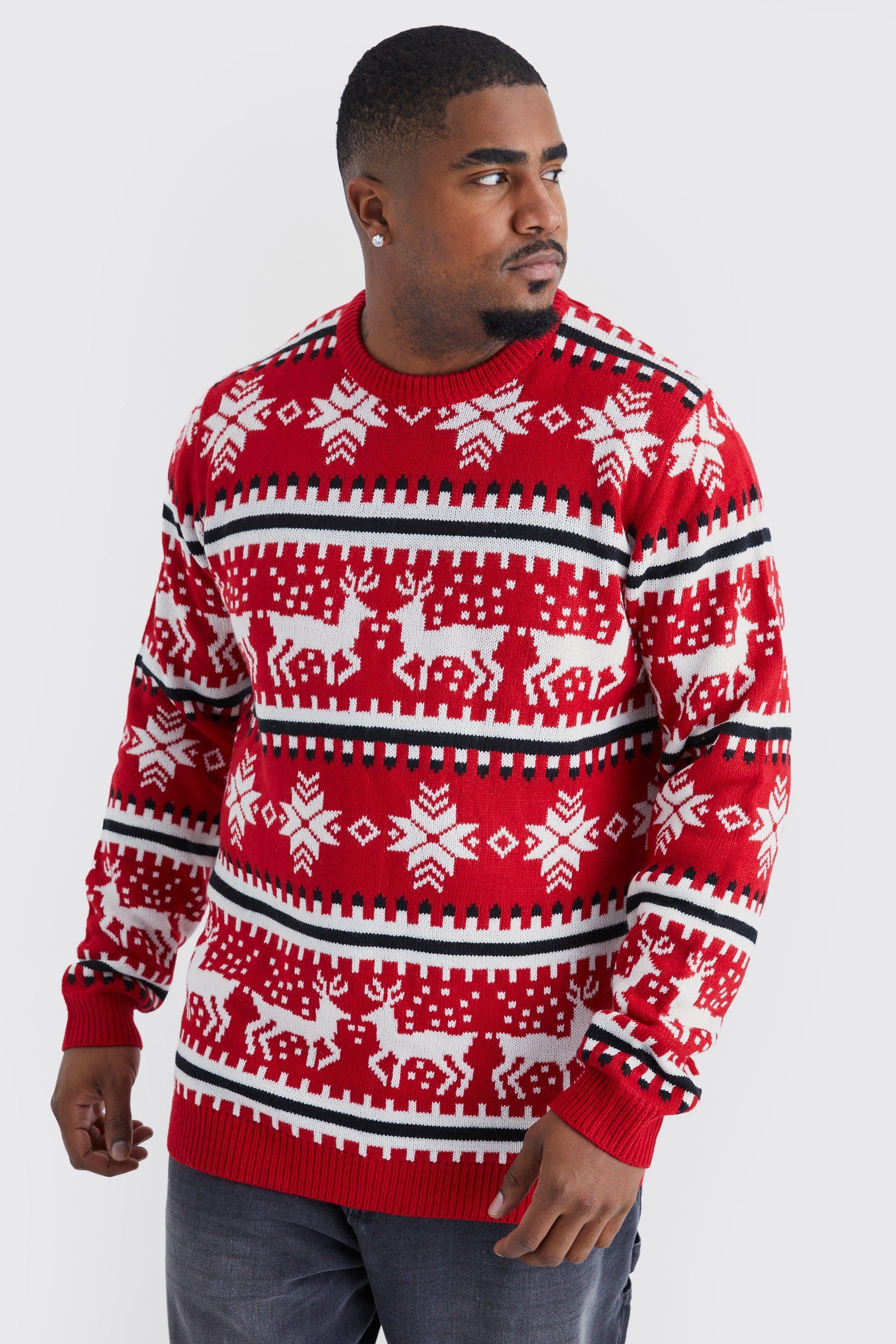 Plus Reindeer Fairisle Christmas Sweater | boohooMAN USA Product Image