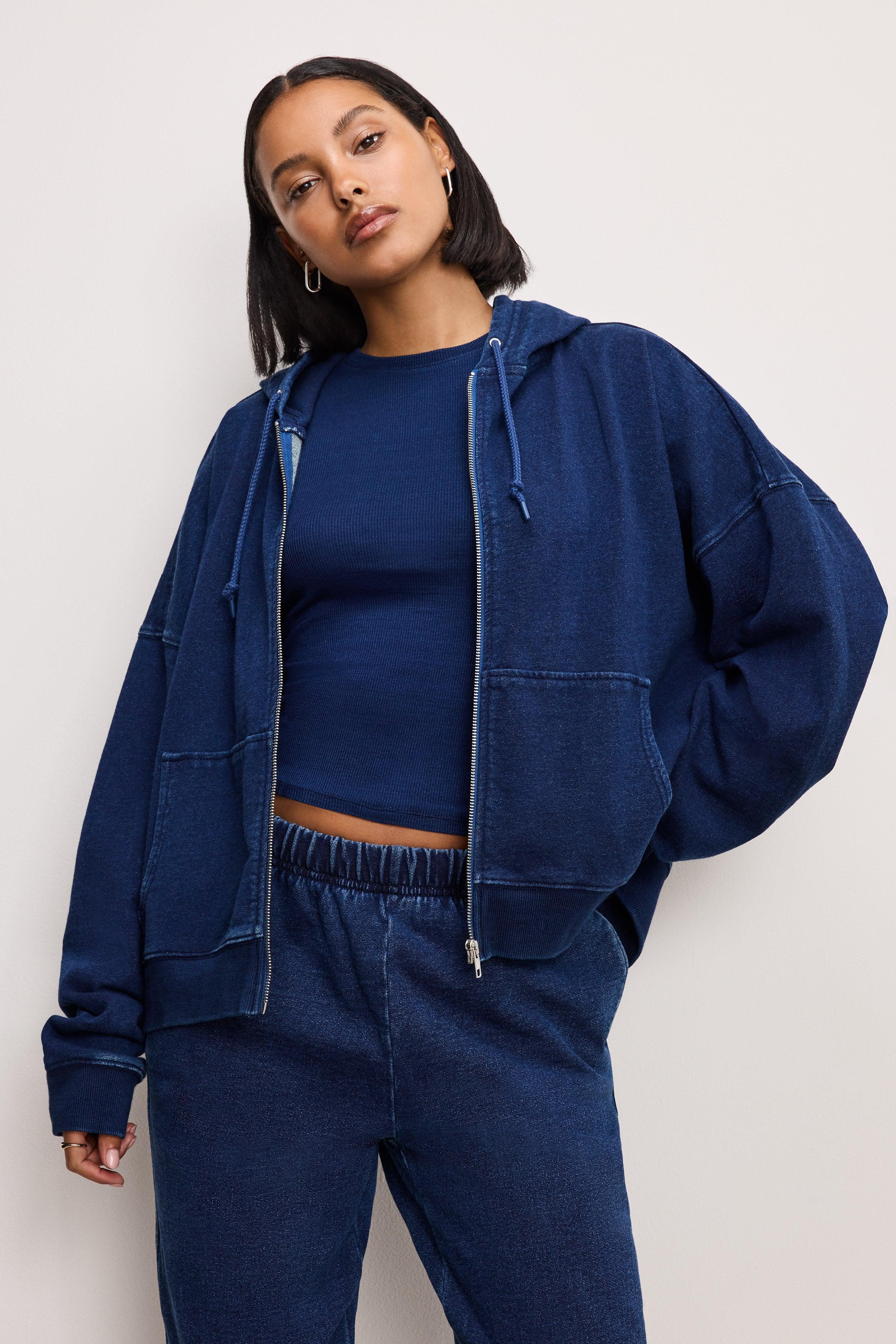 JEANIUS BOXY ZIP HOODIE | INDIGO377 Product Image