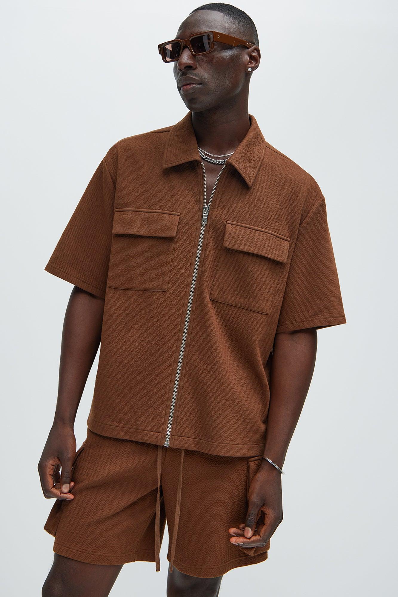 Lewis Zip Up Shirt - Brown Product Image