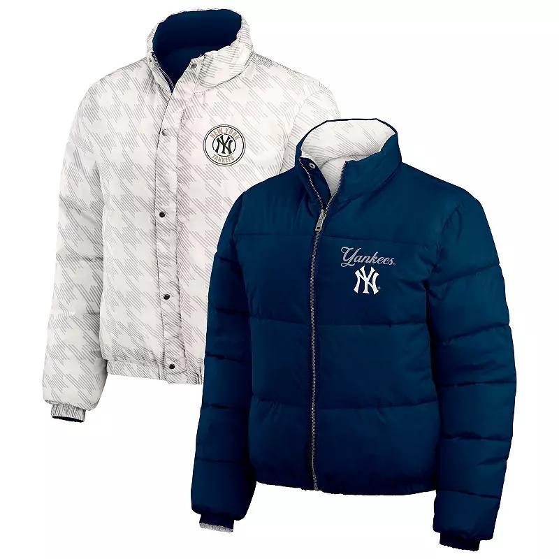 Womens WEAR by Erin Andrews /White New York Yankees Reversible Cropped Full-Zip Puffer Jacket Blue Product Image