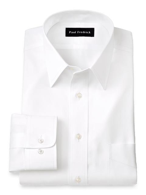 Non-Iron Cotton Pinpoint Solid Point Collar Dress Shirt - White Product Image