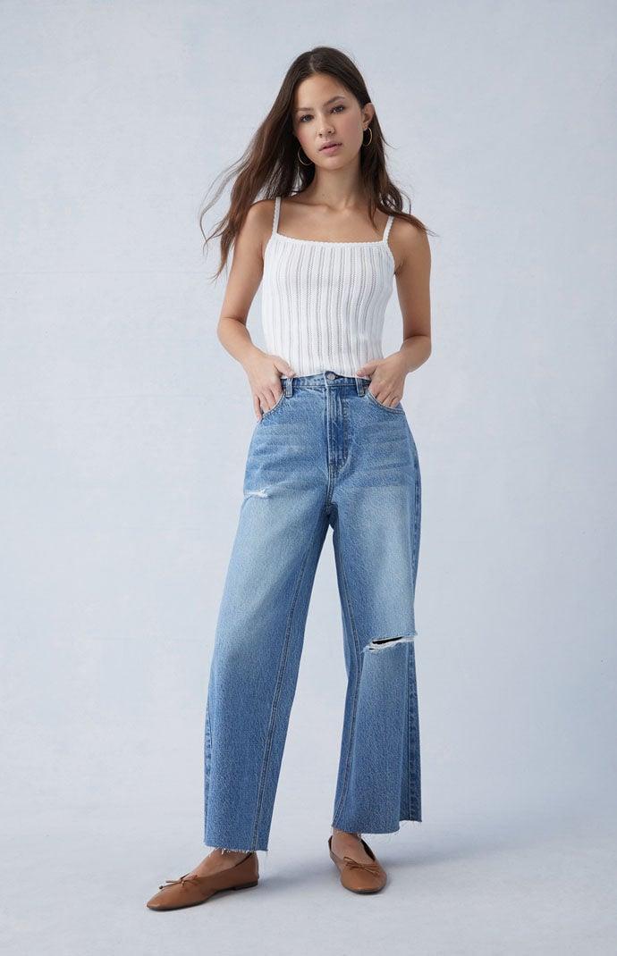 Women's Eco Ripped Cropped Wide Leg Jeans - Product Image