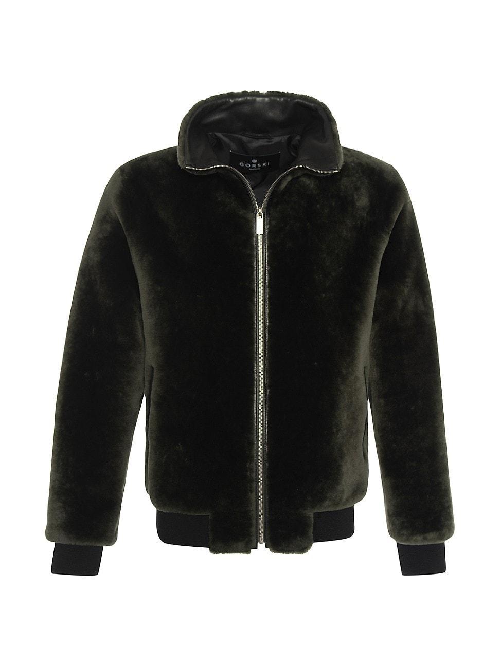 Mens Shearling Lamb Bomber Jacket Product Image