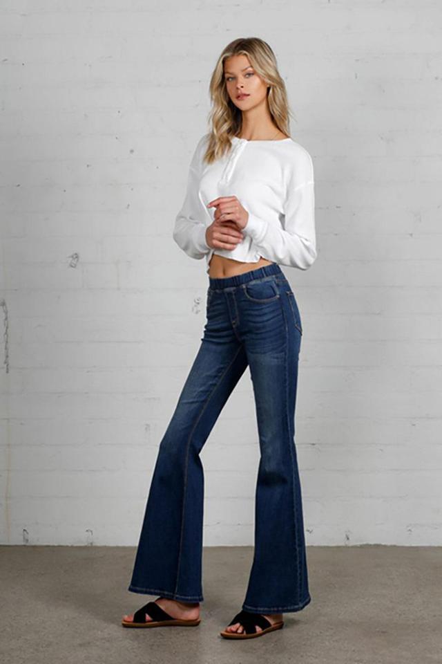 WIDE ELASTIC FLARE JEANS Female Product Image