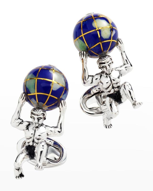 Mens Atlas Carrying The World Sterling Silver & Lapis Cufflinks Product Image