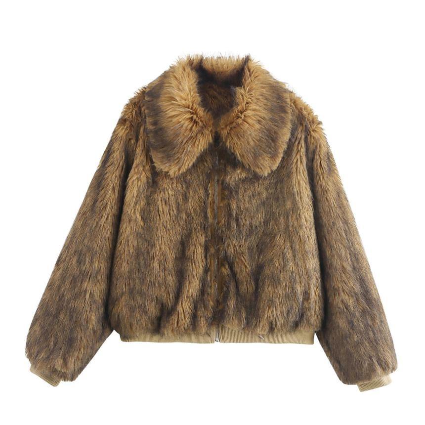 Collar Fluffy Zip Jacket Product Image